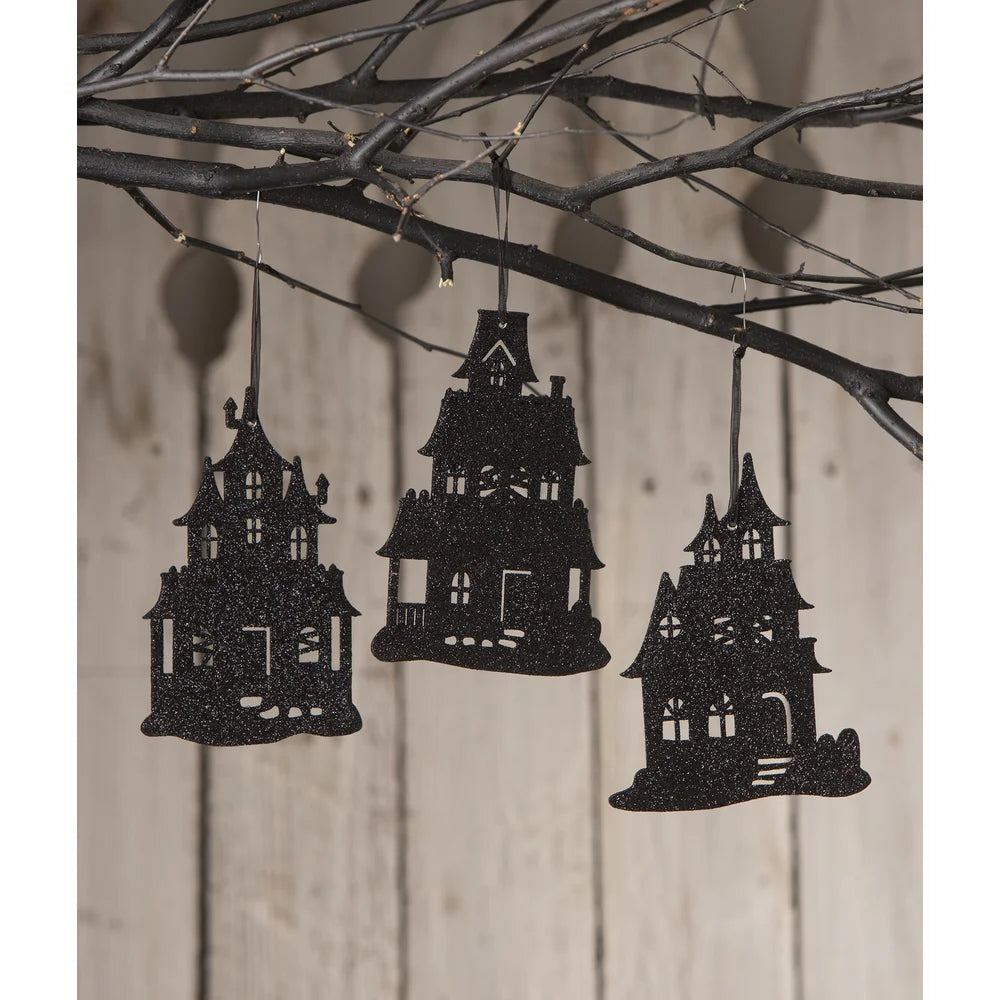 Bethany Lowe Haunted House Silhouette Ornament Set/3