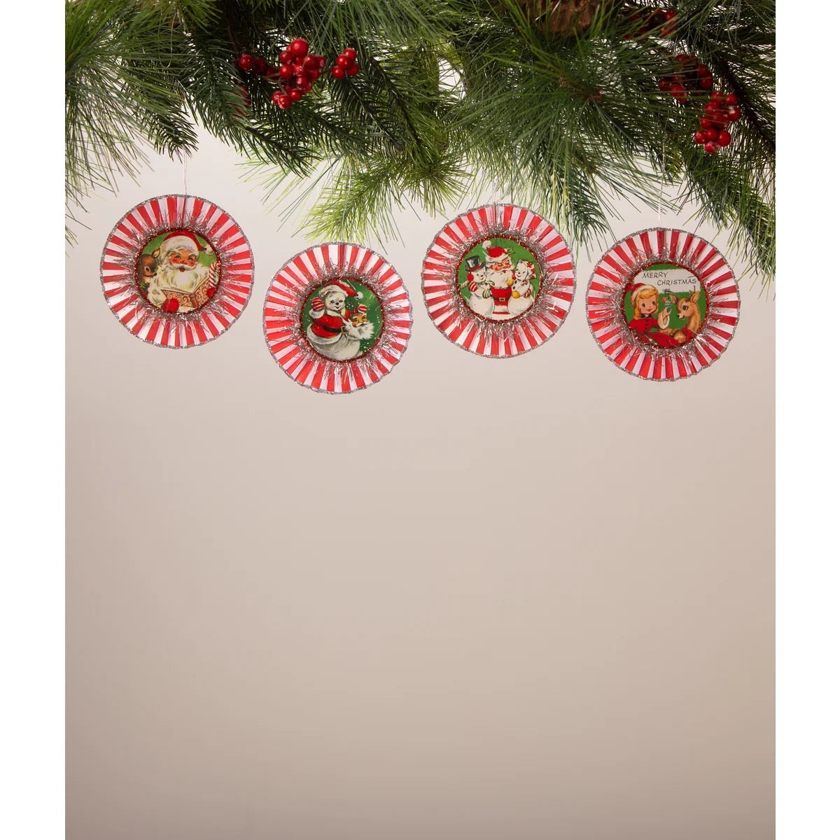 Bethany Lowe Kitschmas Rosette Ornaments Set/4