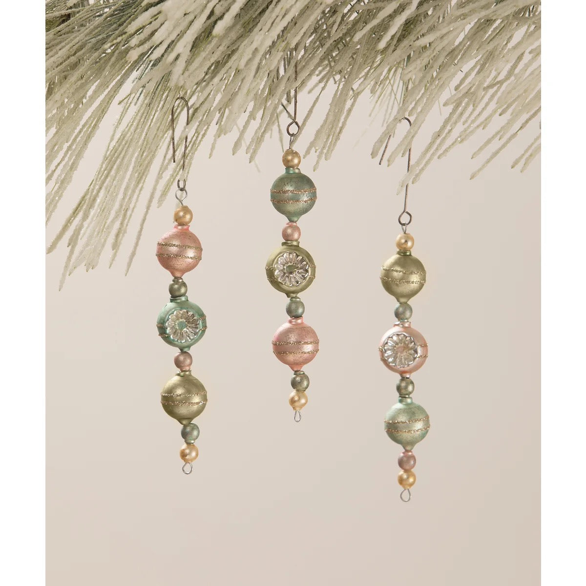 Bethany Lowe Pastel Dripping Drop Glass Ornaments Set/3