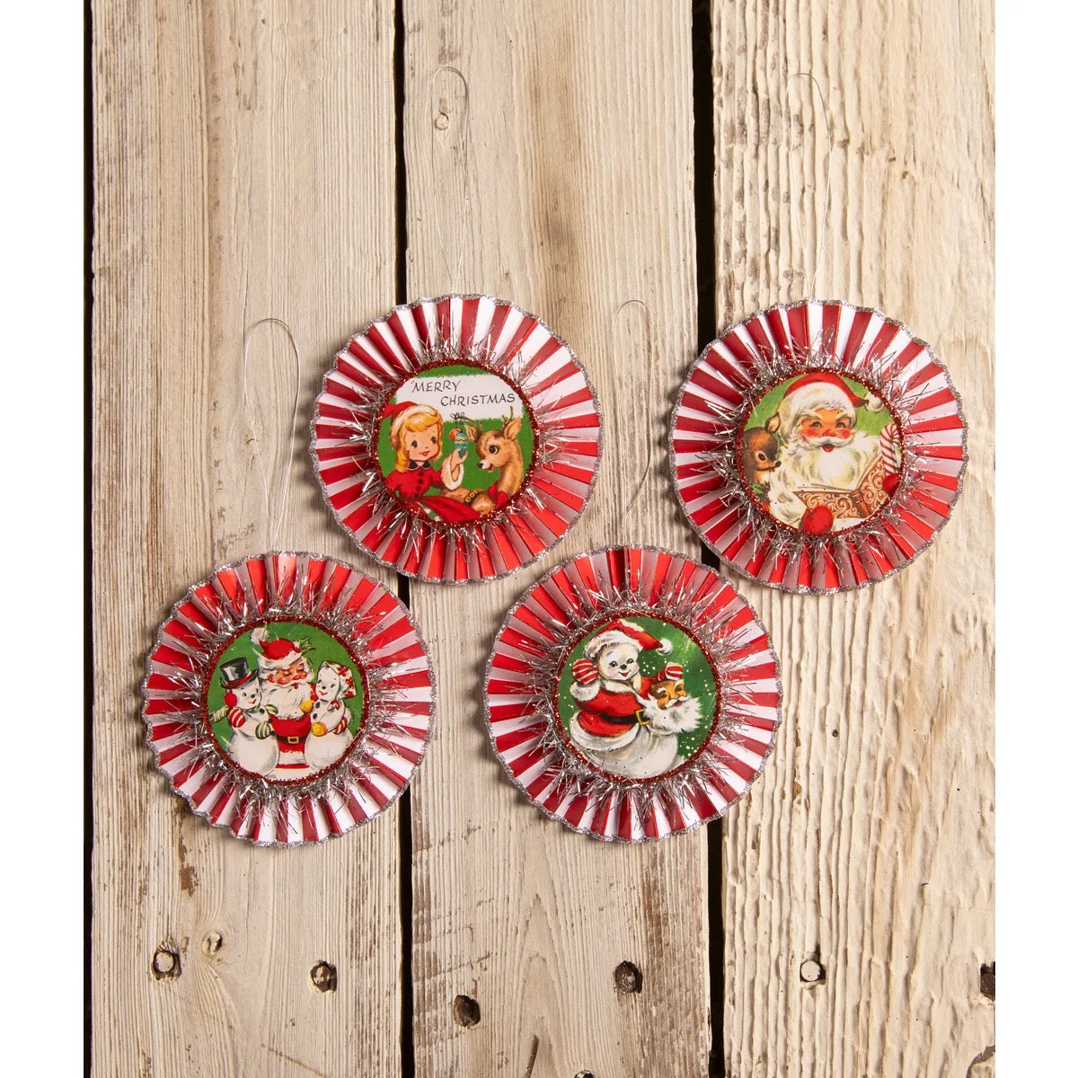 Bethany Lowe Kitschmas Rosette Ornaments Set/4