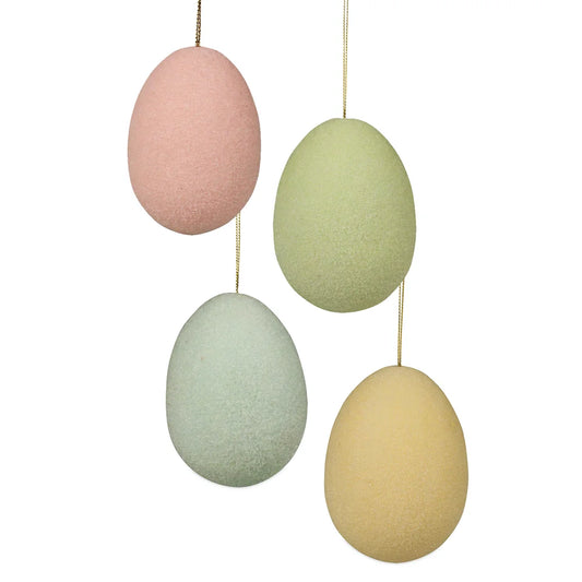 Bethany Lowe Pastel Flocked Egg Ornament Large Set/4