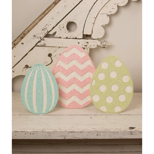 Bethany Lowe Glittered Standing Easter Eggs Set/3