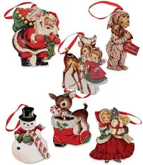 Bethany Lowe Retro Christmas Dummy Board Ornaments Set/6